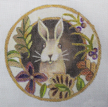 JG-199 Xmas Coaster Ornament- Hare 4.75” Diameter 18 Mesh Janice Gaynor