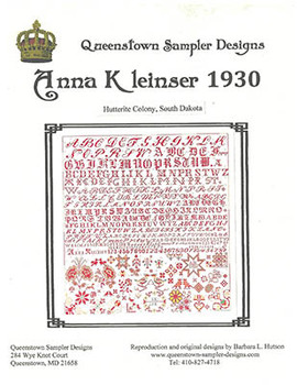 Anna Kleinser 1930 359w x 383h by Queenstown Sampler Designs 26-1304