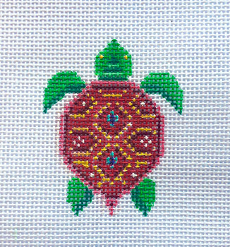 21D- Turtle- Green/ Red/ Yellow Motif- 2.5" x 3.25" 13 Mesh MM Designs