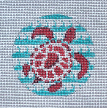23D – Red Turtle/ Aqua Stripe Waves 4” Round 13 Mesh MM Designs
