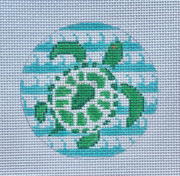 24D – Green Turtle/ Aqua Stripe Waves 4” Round 13 Mesh MM Designs