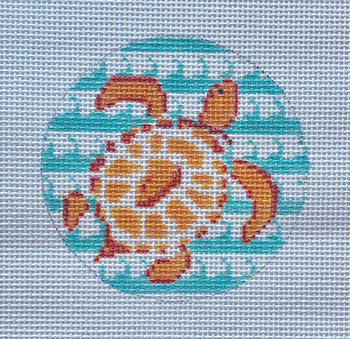 25D – Orange Turtle/ Aqua Stripe Waves- 4” Round 13 Mesh MM Designs