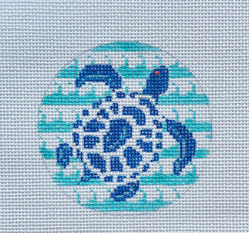 26D – Blue Turtle/ Aqua Stripe Waves- 4” Round 13 Mesh MM Designs