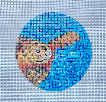 28D – Yellow & Brown Turtle/ Blue Waves- 4” Round 13 Mesh MM Designs