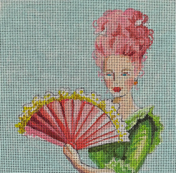 People PE267 Pink Haired Woman With Fan 6 x 6  18 Mesh Colors of Praise