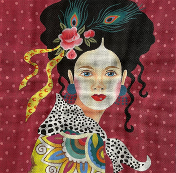 People PE237B Lady w maroon bkgd 14 x 14  13 Mesh Colors of Praise