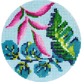 KCBJ25 Aqua Teal Banana Leaf 3" Round 18 Mesh Kelly Clark Needlepoint