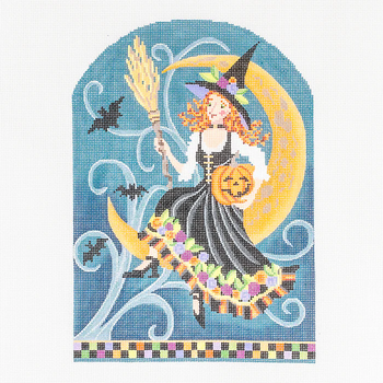 KCN9165 Cordelia Crescent Moon Witch 7"w x 9.75"h 18 Mesh Kelly Clark Needlepoint With Stitch Guide And Embellishments