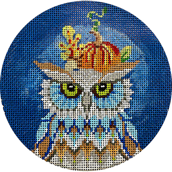 KFC15-18 Otto a Halloween Owl 4.5" Round 18 Mesh Kelly Clark Needlepoint