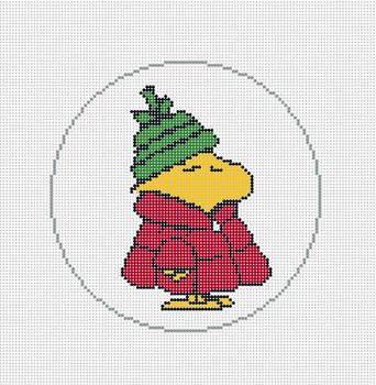 PEANUTS WINTER - WOODSTOCK IN PUFFER COAT ROUND 5" ROUND 18 Mesh Officially Needlepoint PNTS-WINTER4
