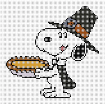 PEANUTS THANKSGIVING - SNOOPY AS A PILGRIM 4.25" x 4.25" 18 Mesh Officially Needlepoint PNTS-PILGRIM3