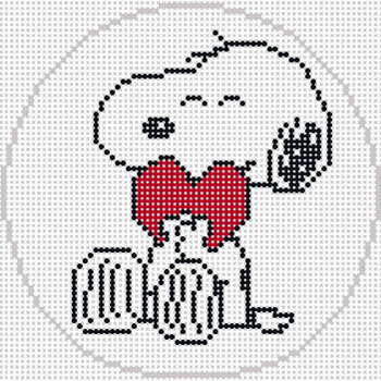 PEANUTS VALENTINE - SNOOPY HUGGING HEART 5" Round 18 Mesh Officially Needlepoint PNTS-EV04