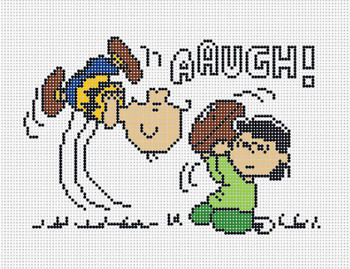 PEANUTS FOOTBALL - CHARLIE BROWN & LUCY - "AAUGH!" 3.75" x 5.5" 18 Mesh Officially Needlepoint PNTS-EV06
