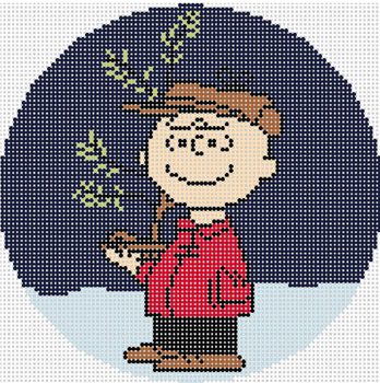 PEANUTS "A CHARLIE BROWN CHRISTMAS" - CHARLIE BROWN HOLDING TREE  ROUND 5' 18 Mesh Officially Needlepoint PEANUTS-CBC-7