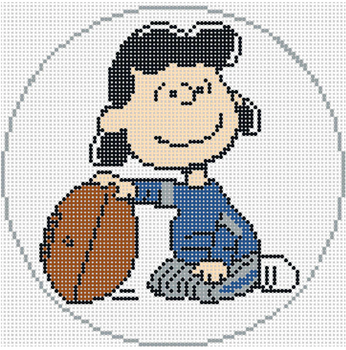 PEANUTS SPORTS - LUCY WITH FOOTBALL Carolina Blue 5" Round 18 Mesh Officially Needlepoint