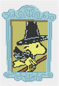 PEANUTS HALLOWEEN - FRAMED WOODSTOCK AS WITCH 4" x 5.5" 18 Mesh Officially Needlepoint PNTS-HALL07