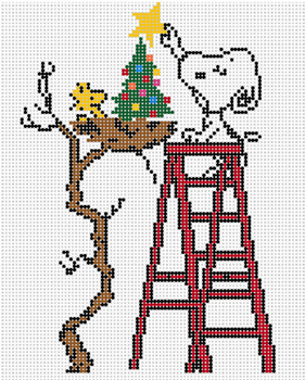 PEANUTS CHRISTMAS - SNOOPY DECORATING TREE 4" x 6" 18 Mesh Officially Needlepoint PNTS-XMAS07