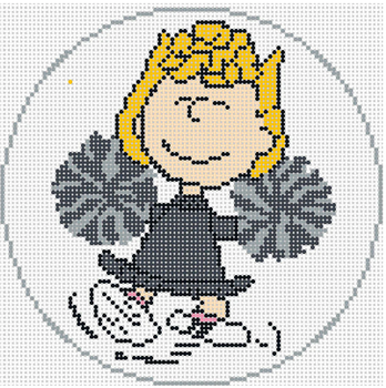 PEANUTS SPORTS - SALLY CHEERLEADER 5" Round   Carolina Blue 18 Mesh Officially Needlepoint PEANUTS-CBC-8