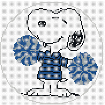 PEANUTS SPORTS - SNOOPY CHEER Carolina Blue 5" Round 18 Mesh Officially Needlepoint