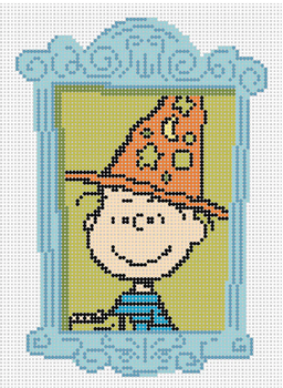 PEANUTS HALLOWEEN - FRAMED LINUS AS WIZARD 3.5" x 5.5" 18 Mesh Officially Needlepoint