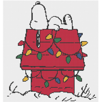PEANUTS "A CHARLIE BROWN CHRISTMAS" - SNOOPY ON LIT DOGHOUSE CANVAS 10" x 10" 13 Mesh Officially Needlepoint PEANUTS-CBC-3