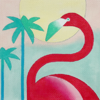 Flamingo with Two Palms - BW445SH Design size 8" Square on 13 Mesh Samy Halim