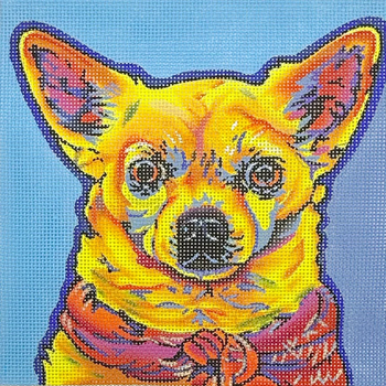 Leo - BW701SE Dog Design Size 8" Square on 13 Mesh  Sally C Evans
