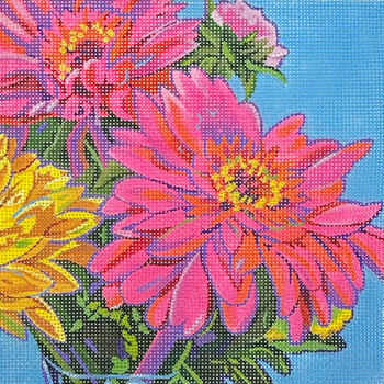 Zinnias - BW428SE Design Size 8" Square on 13 Mesh Sally C Evans