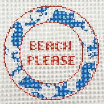 Beach Please - BW2309NBL Size 4" Round on 18 Mesh Needlepoint by Laura