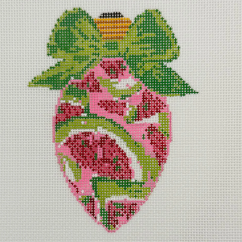 Bow Bulb Watermelon - BW2163NBL Size 3 1/2" x 5" on 18 Mesh  Needlepoint by Laura
