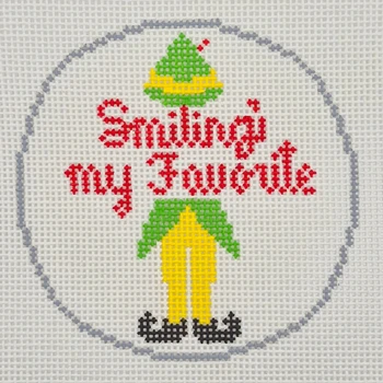 Elf - Smiling's My Favorite - BW2343NBL Design Size 4" Round on 13 Mesh Needlepoint by Laura