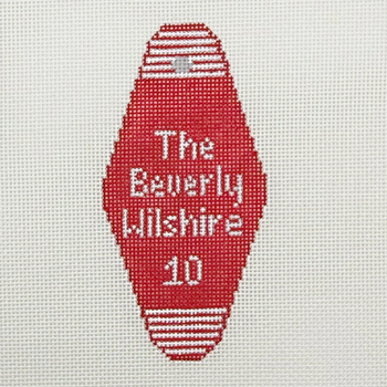 Motel Key The Beverly Wilshire - BW2293NBL 2" x 6" on 18 Mesh Needlepoint by Laura