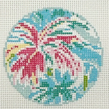 Palm Trees Round - BW2297NBL Design Size 4" round on 13 Mesh  Needlepoint by Laura