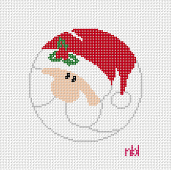 Profile Santa - BW2010NBL  Size 4" Round on 18 Mesh Needlepoint by Laura
