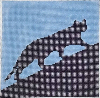 OKS C2B - On the Prowl Blue Cat Size 4 1/2" Square on 18 Mesh  OKS Designs!