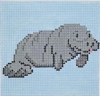 DC 19D - Manatee Coaster Design Size 4" Square on 18 Mesh Blue Waters Needlepoint