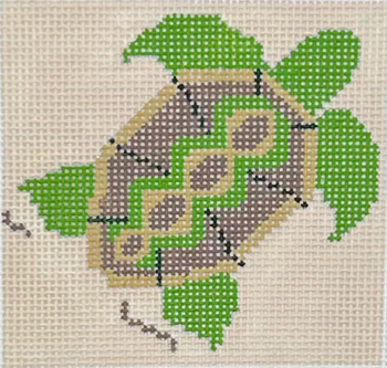 DC 19C - Turtle Coaster Size 4" Square on 18 Mesh Blue Waters Needlepoint