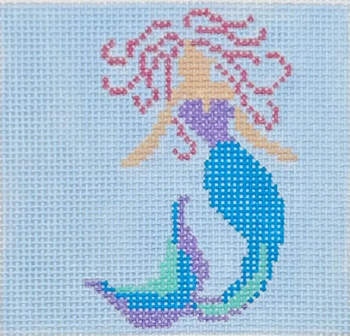 Coaster Mermaid - BW153 Design Size 4" Square on 13 Mesh Blue Waters Needlepoint