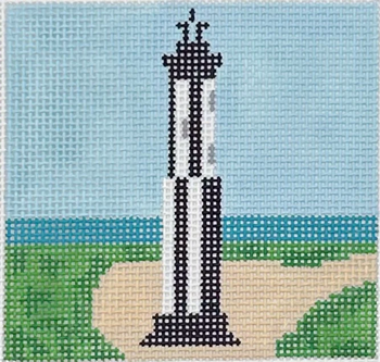 Coaster Cape Henry Island Lighthouse - BW150 Design Size 4" Square on 13 Mesh Blue Waters Needlepoint