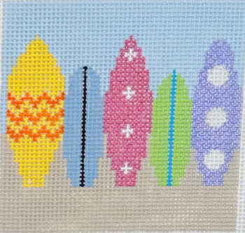 Copy of DC 19E - Surf Boards Coaster Design Size 4" Square on 18 Mesh Blue Waters Needlepoint
