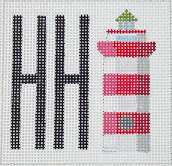 DC 12C - Hilton Head Light House Coaster Size 4" Square on 18 Mesh Blue Waters Needlepoint