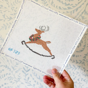 Reindeer Rocking Horse AF323: 4.25" x 4" 13 Mesh Anne Fisher Needlepoint, llc