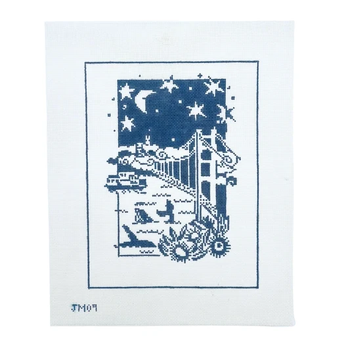 San Francisco Bay JM09: 9" x 12"  13 Mesh Needlepoint Canvas 14 Mesh Anne Fisher Needlepoint, llc