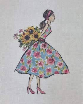 ECT1128A  Dress with pink flowers 10 x 9 18 Mesh Ellen Crimi-Trent