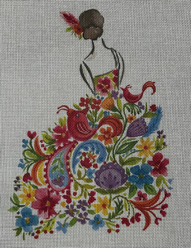 ECT868A Lady with pink flowers 10x9 18 Mesh Ellen Crimi-Trent
