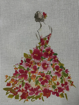 ECT876D (ECT829A) Lady w/Multi Flowers 10x9, 18 Mesh Ellen Crimi-Trent