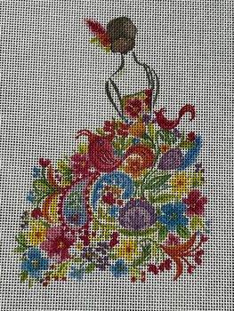 ECT868B Lady with Pink Bird 6 x 5 18 Mesh Ellen Crimi-Trent