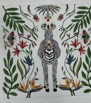 AT106 EA Zebra with Botanicals 12x12 18 Mesh Anne Thomsen