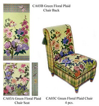 CA03B Floral & Plaid Green Back canvas only 36 x 17.5, 13G Trubey Designs