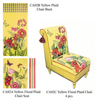 CA02A Floral & Plaid Yellow Seat Canvas only 22.5 x 17.5, 13G Trubey Designs